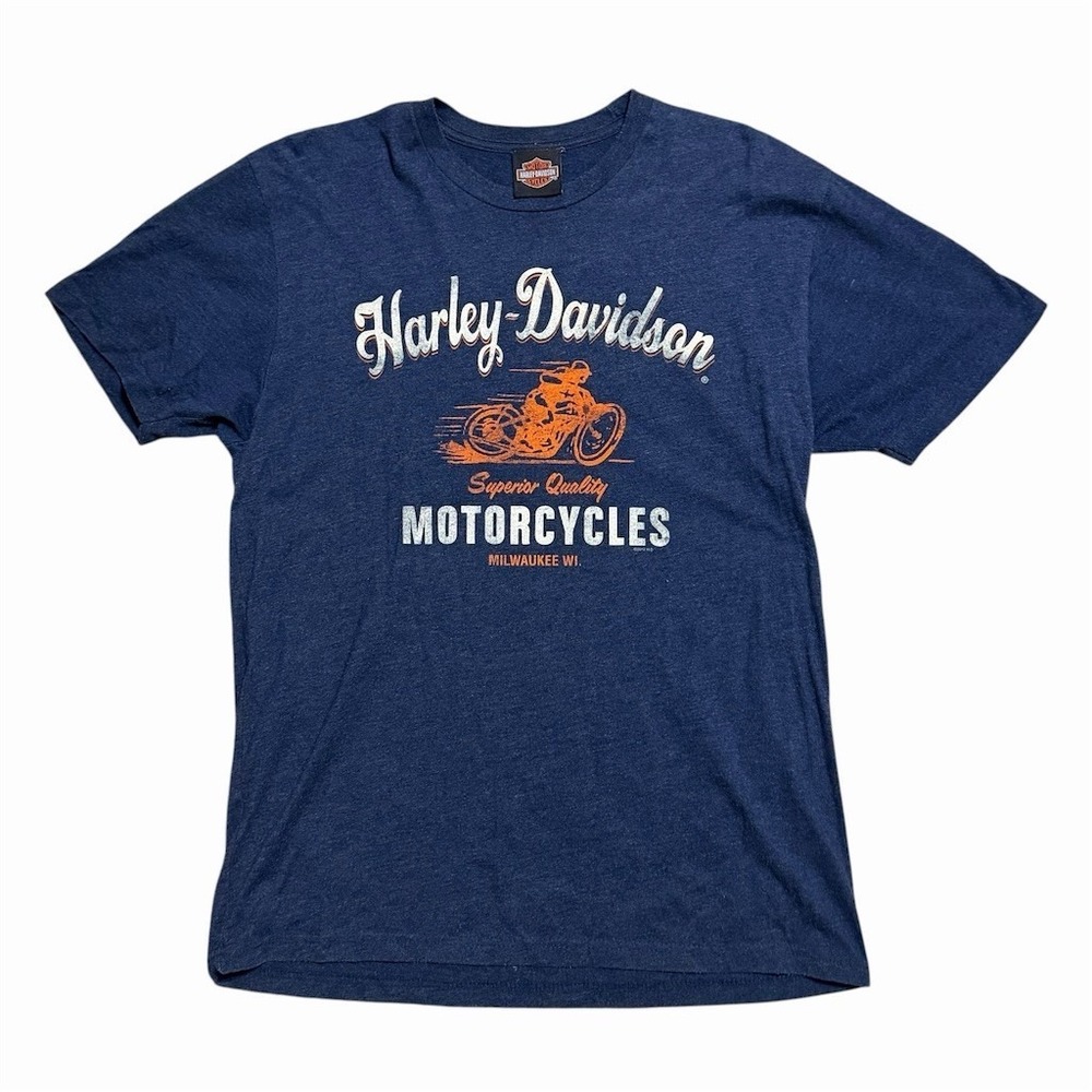 Harley-Davidson‎ T-Shirt Mens L Heather Navy Blue Milwaukee WI Graphic